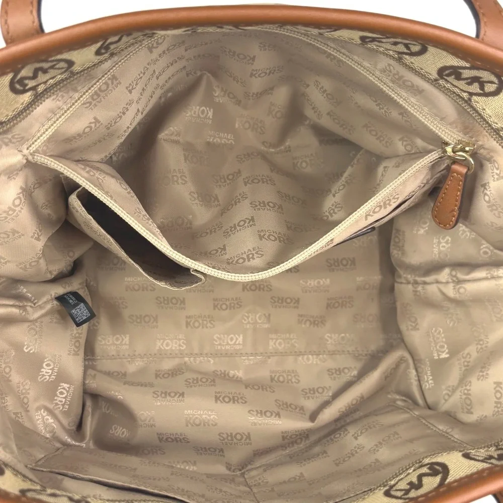 Michael Kors tan/brown MK‎ monogram tote bag, leather straps